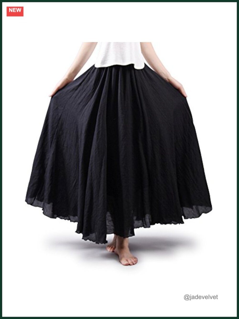 Boho Cotton Maxi Skirt Flowy Long A-Line Double Layer Pullover
